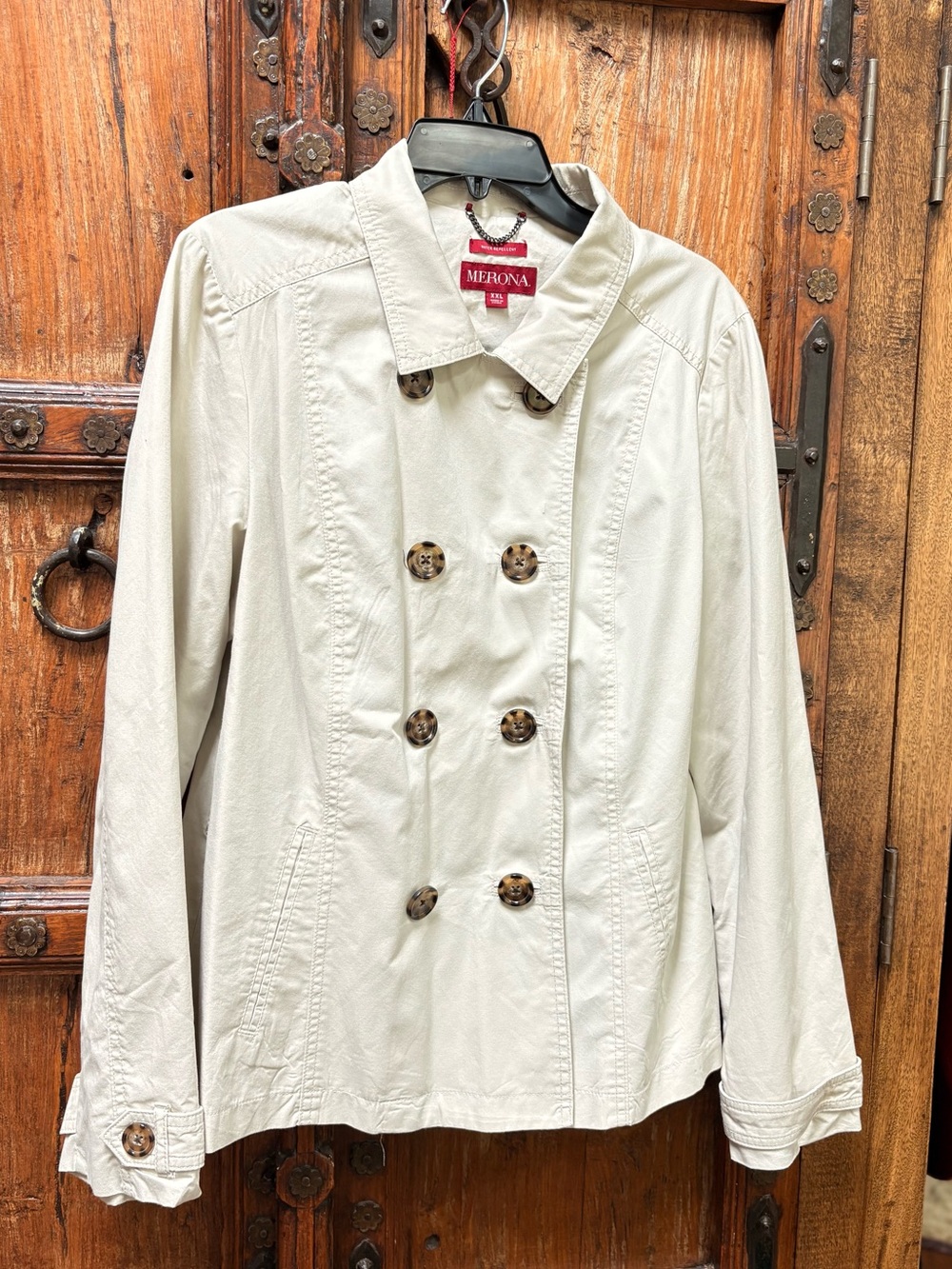 Merona Cream Double-Breasted Water Resistant Jacket w Belt. SZ XXL, EUC.